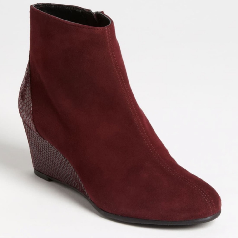 Aquatalia Jojo Wedge Booties, burgundy, size 7.5